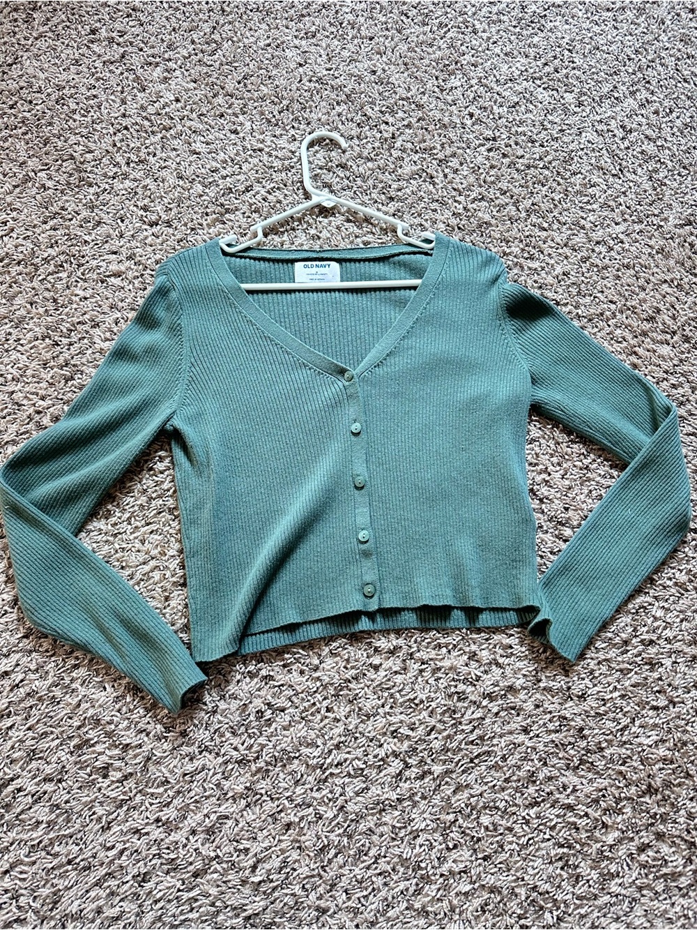 Old Navy Women's Green Ribbed V-Neck Button Cardigan